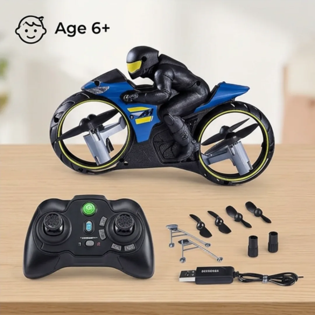 RC Flying Motorcycle – Land & Air Dual Mode Remote Control Stunt Bike Toy, Flying Drone Bike