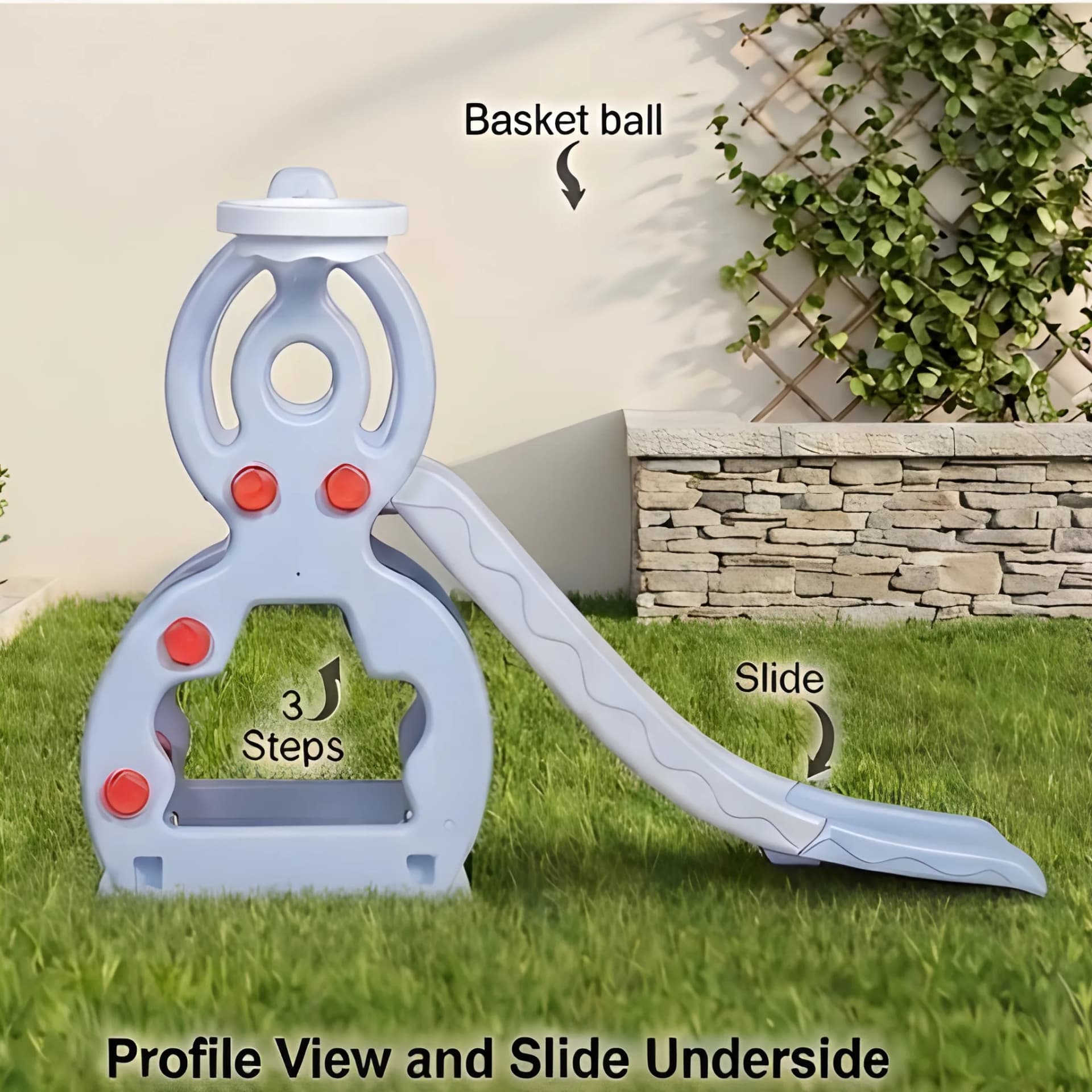 Octa Slide for Kids with Basketball Hoop – 3-Step Indoor & Outdoor Play Set – outdoor kids slide