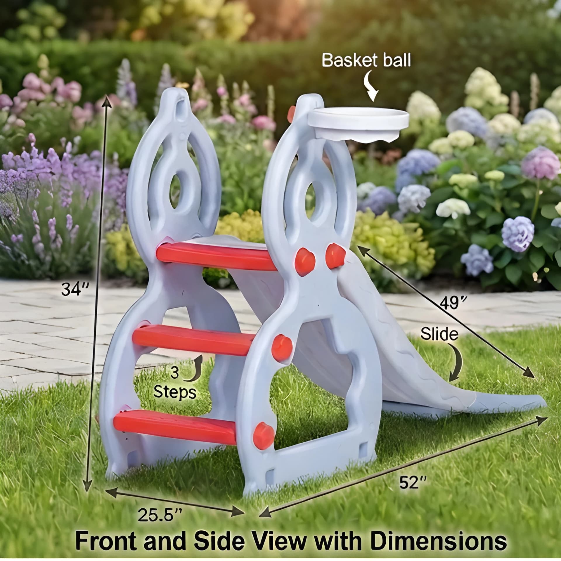 Octa Slide for Kids with Basketball Hoop – 3-Step Indoor & Outdoor Play Set – view 4