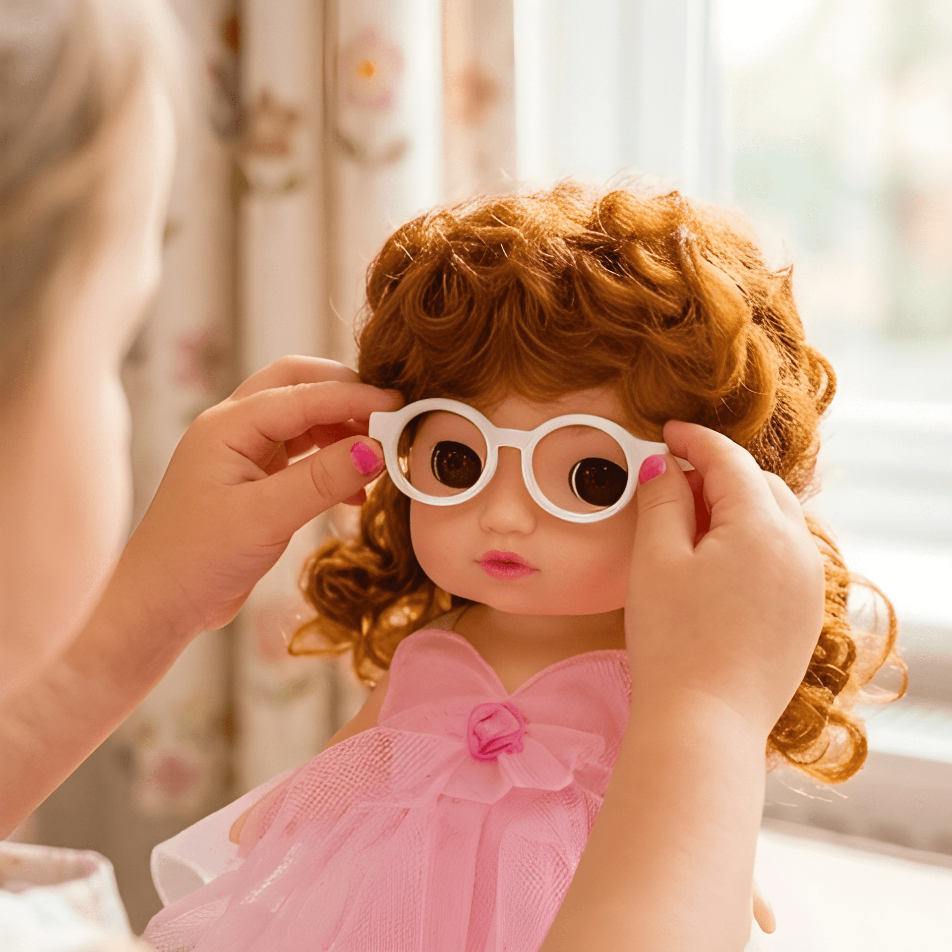 Curly Hair Doll with Glasses & Pink Tulle Dress | Cute Baby Doll Toy for Girls – doll with net dress