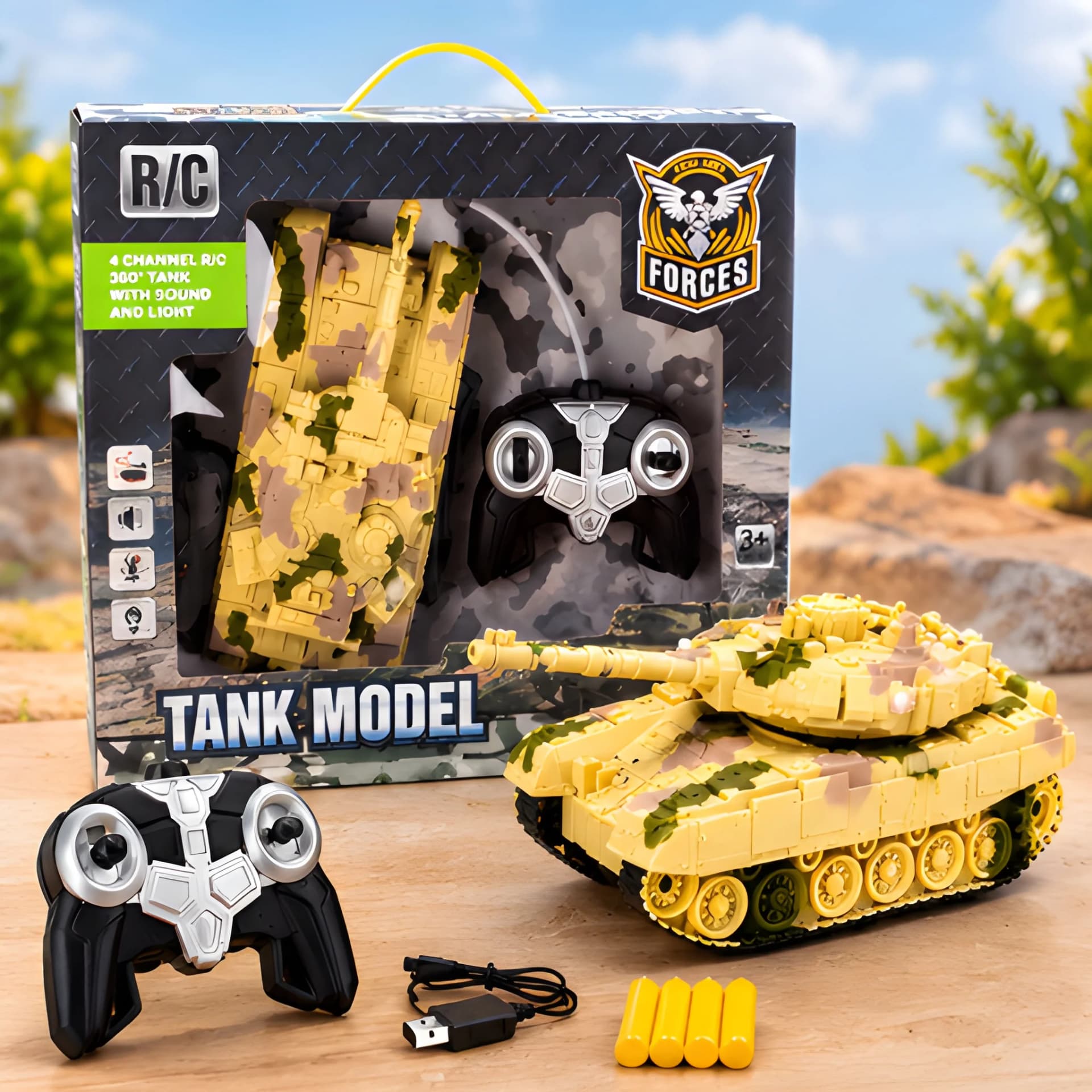 RC Tank Model Toy – Remote Control Army Tank with Rechargeable Batteries & Charger for Kids – remote control tank