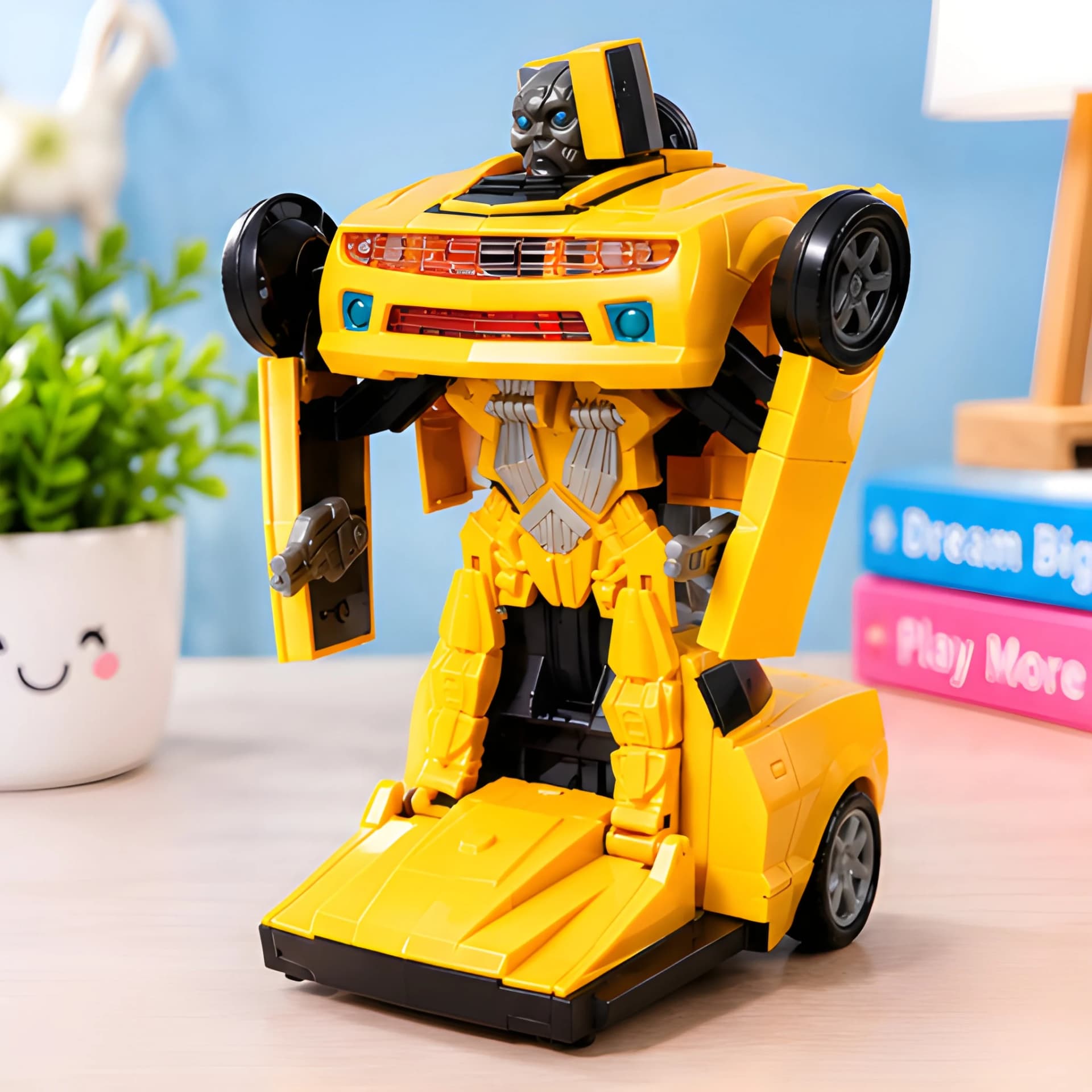 Deform Robot Car Yellow with Lights and Music – Battery Operated Car to Robot Toy for Kids