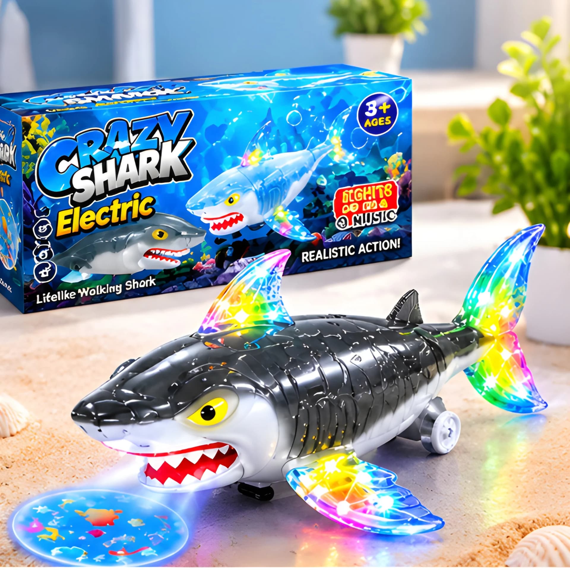 Electric  Moving Shark Toy with Colorful Lights