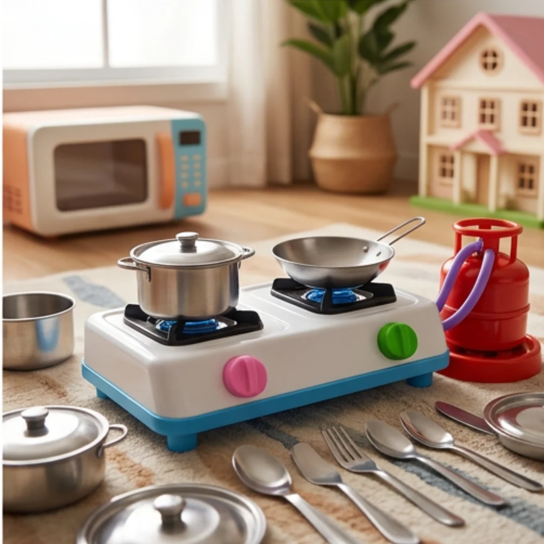 Miniature Kitchen Toy Set for Kids – Stainless Steel Pretend Play Cooking Set – view 3