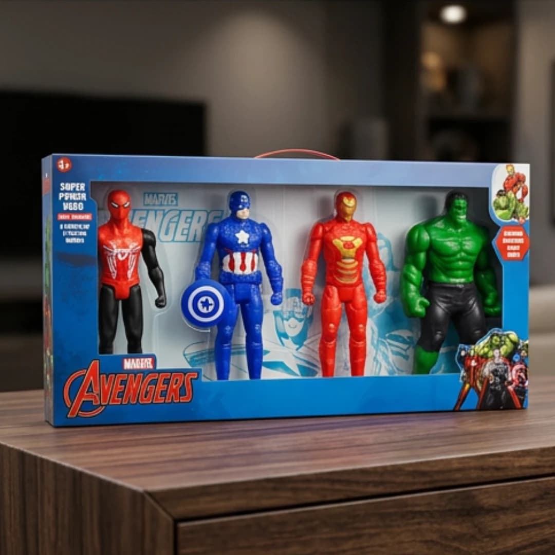 Avenger Super Hero Action Figure Set – Hulk, Captain America, Iron Man & Spider-Man