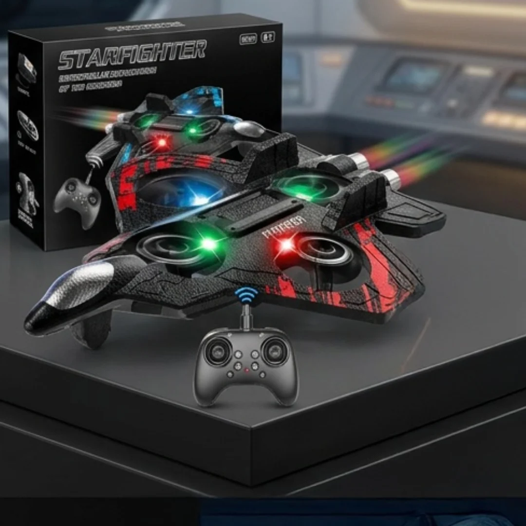 RC Flying Drone Plane – Remote Control Fighter Jet with LED Lights, 360° Flip Stunt, Hover Mode & Rechargeable Battery