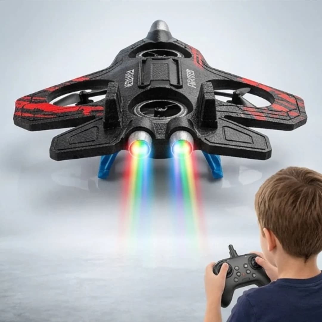 RC Flying Drone Plane – Remote Control Fighter Jet with LED Lights, 360° Flip Stunt, Hover Mode & Rechargeable Battery – remote control airplane toy