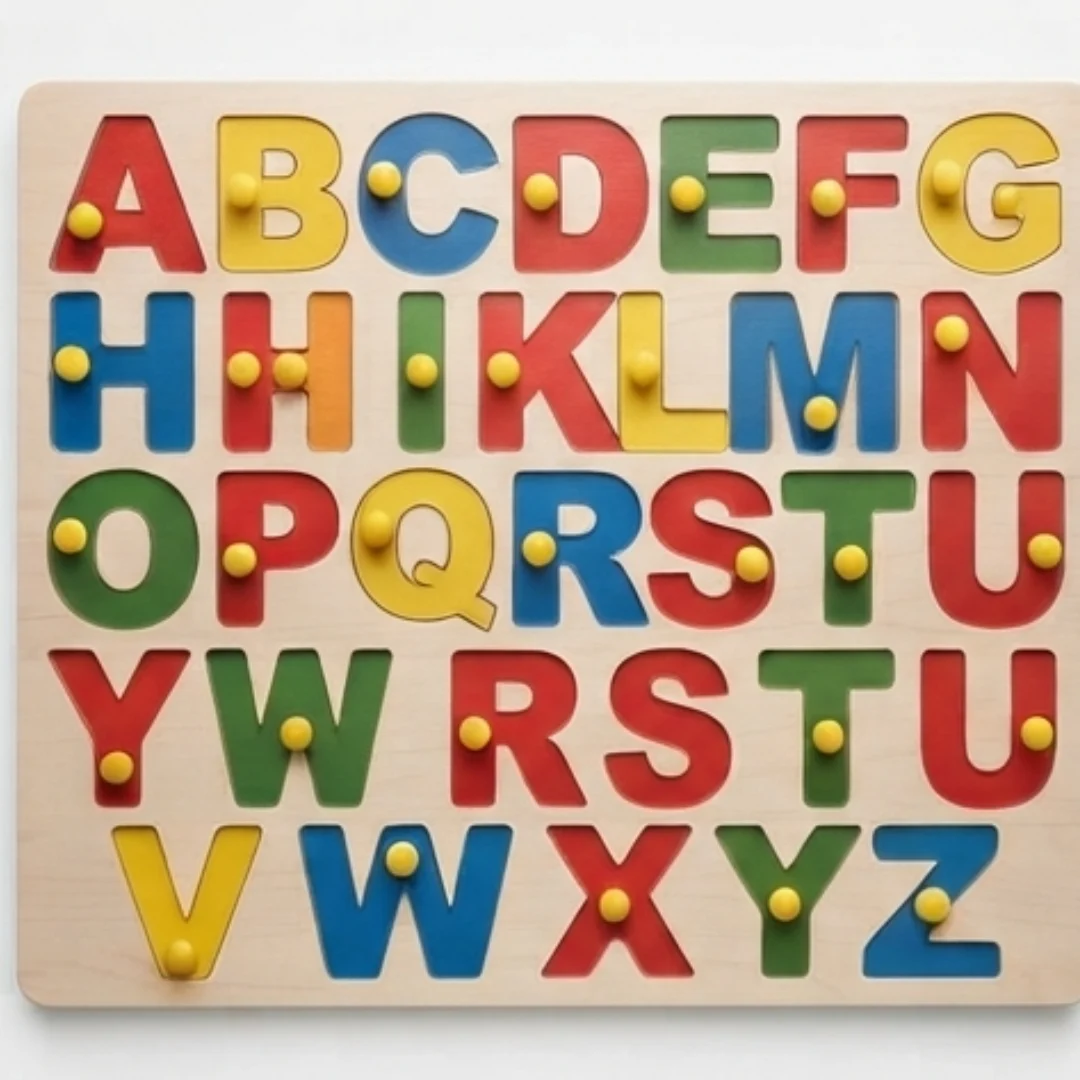 Rainbowstore Wooden ABCD Capital Letter Puzzle Board with Knobs for Kids Learning