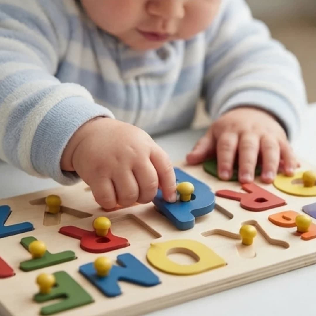 Rainbowstore Wooden ABCD Capital Letter Puzzle Board with Knobs for Kids Learning – early learning abc knob puzzle for kids