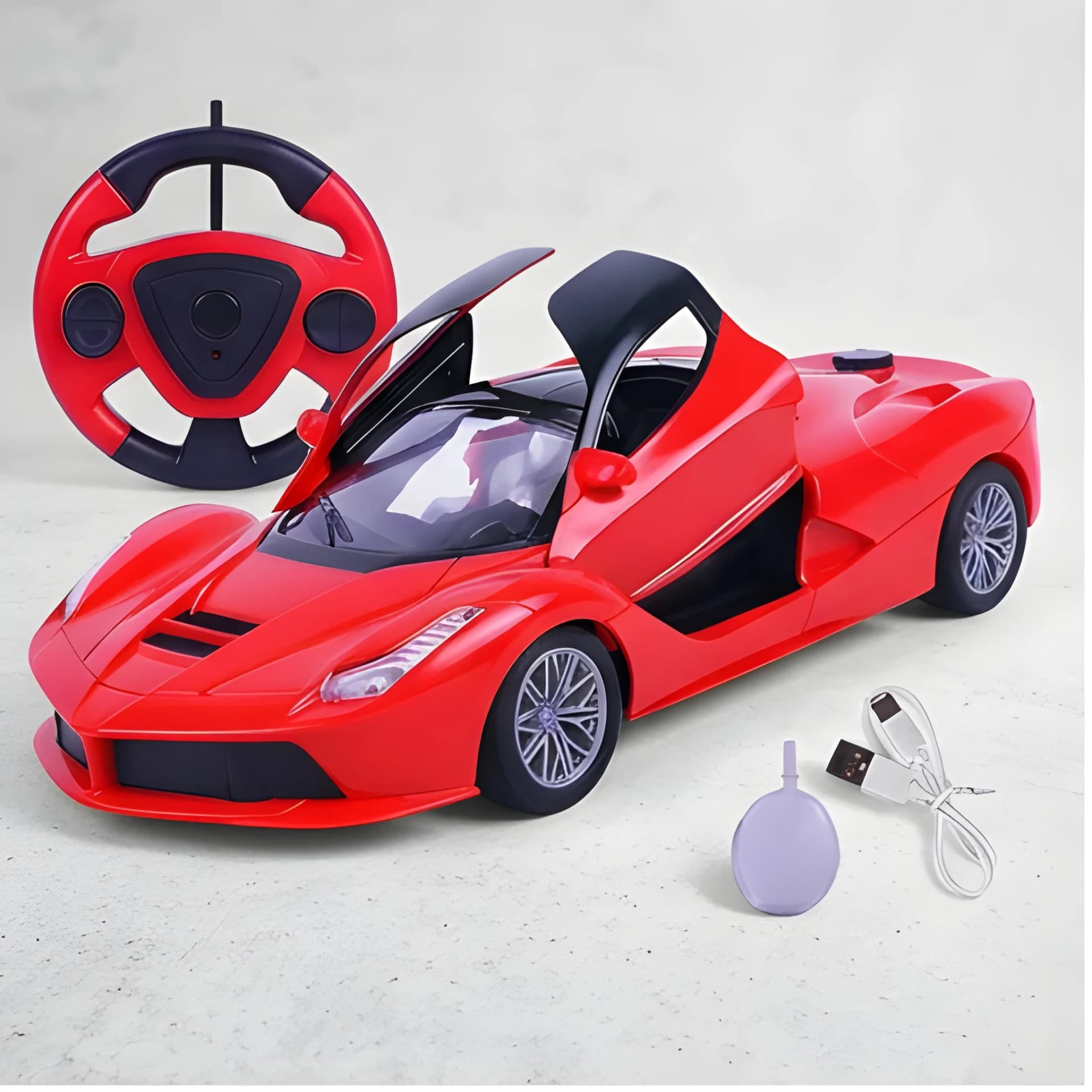 Super Smoke RC Sports Car with Opening Doors & Steering Wheel Controller