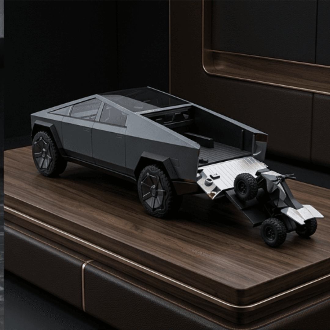 2-in-1 Tesla Cyber Truck Die Cast Metal Alloy Car with Metal Bike