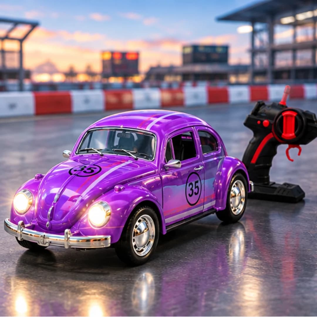 Beetle Classic RC Car with Metallic Body, LED Lights, Music & Remote Control