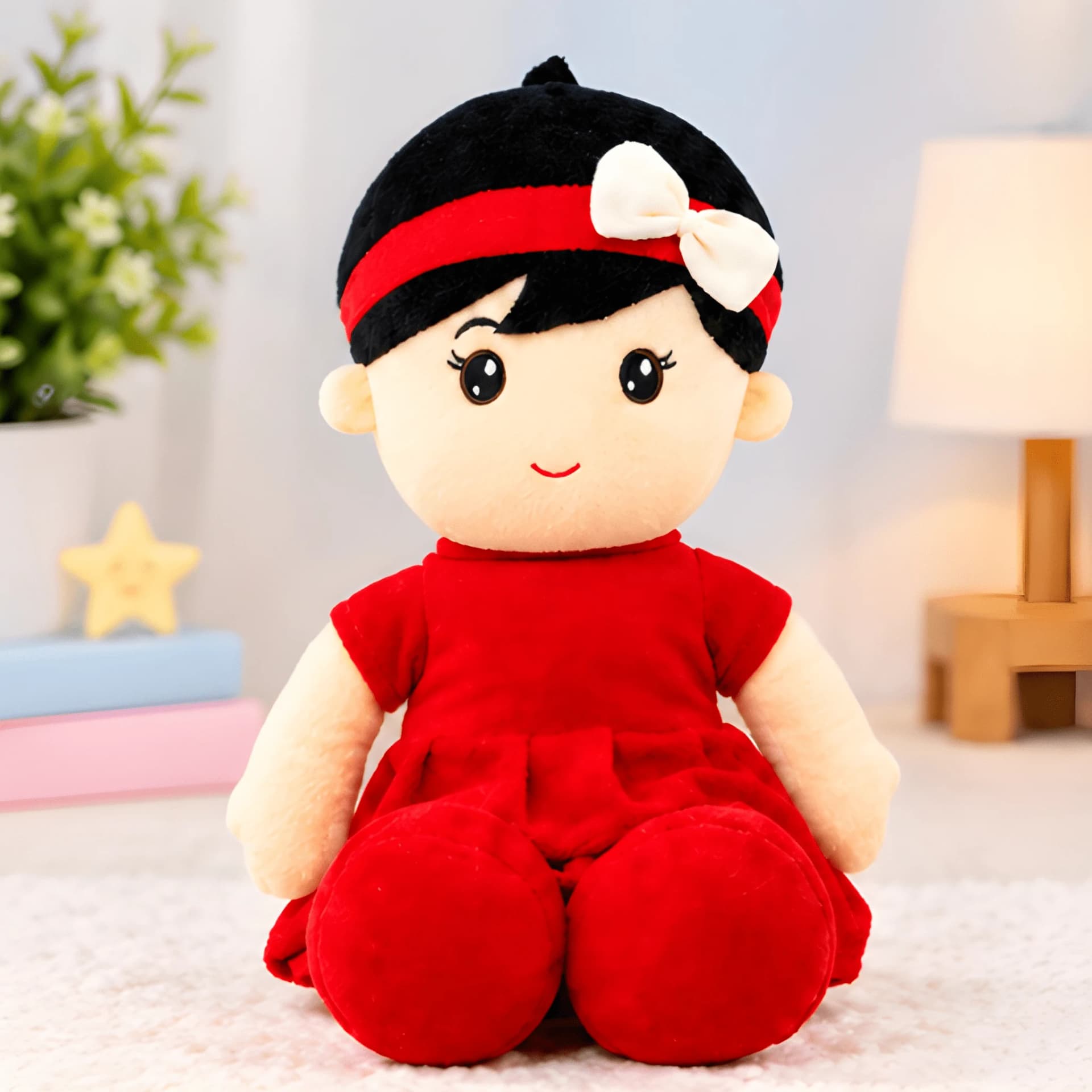 19 Inch Girl Doll – Soft Plush Toy with Cute Red Dress