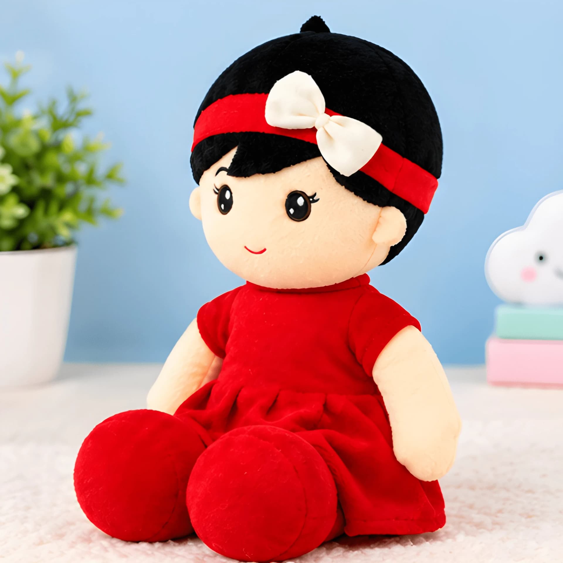 19 Inch Girl Doll – Soft Plush Toy with Cute Red Dress – soft dolls