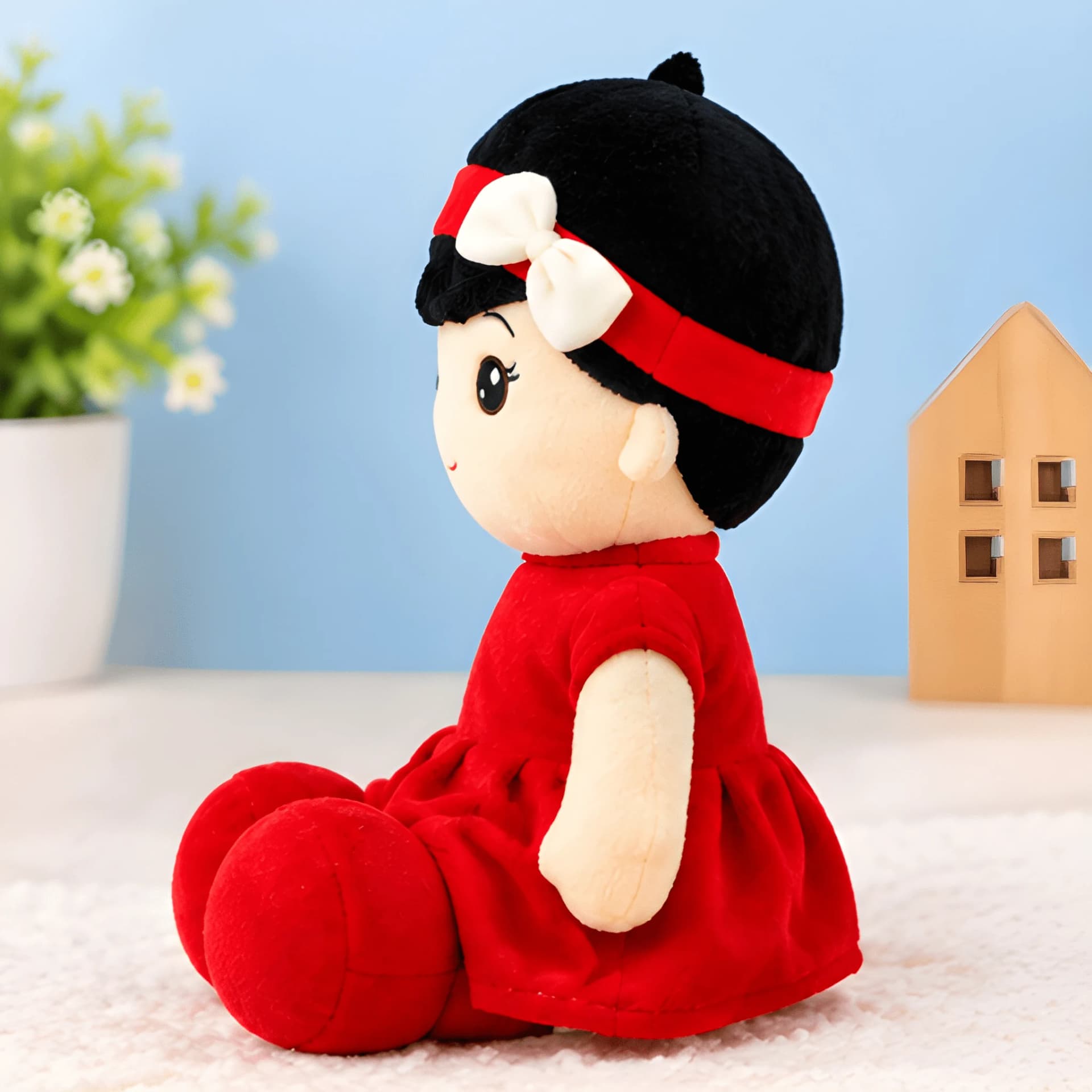 19 Inch Girl Doll – Soft Plush Toy with Cute Red Dress – dolls for kids