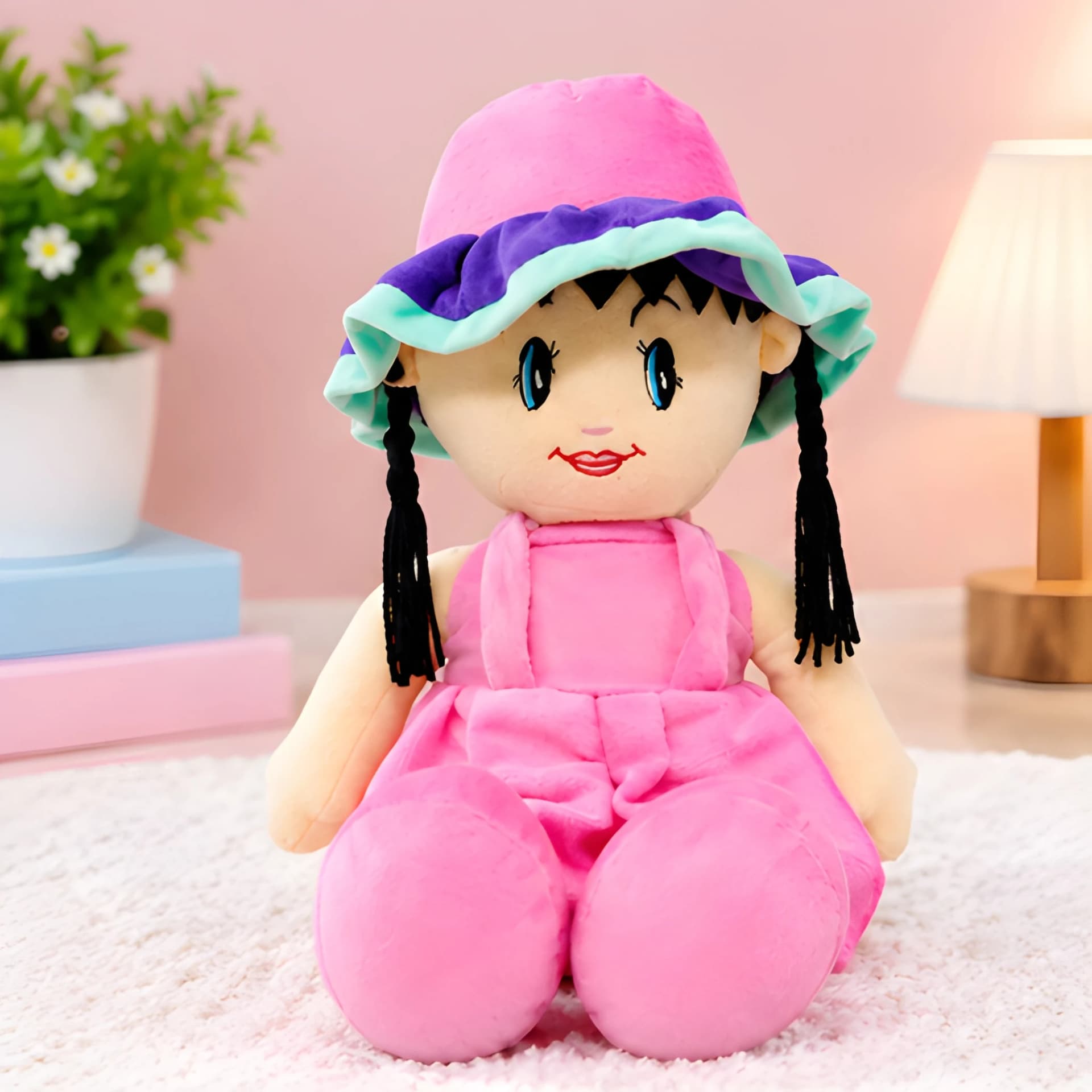Pink Dress Girl Doll – Soft Plush Toy for Kids | 19 Inch