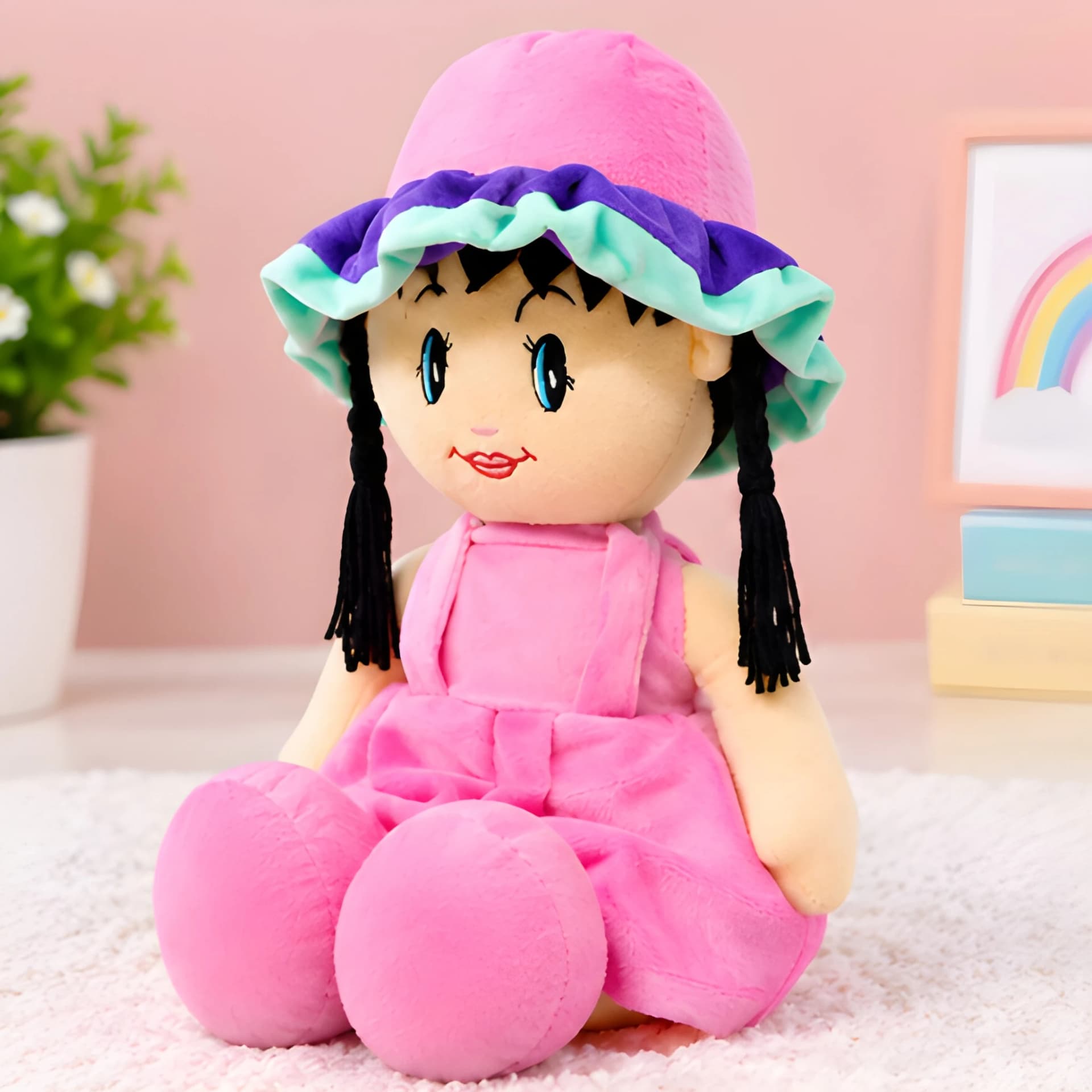 Pink Dress Girl Doll – Soft Plush Toy for Kids | 19 Inch – pink doll for girls