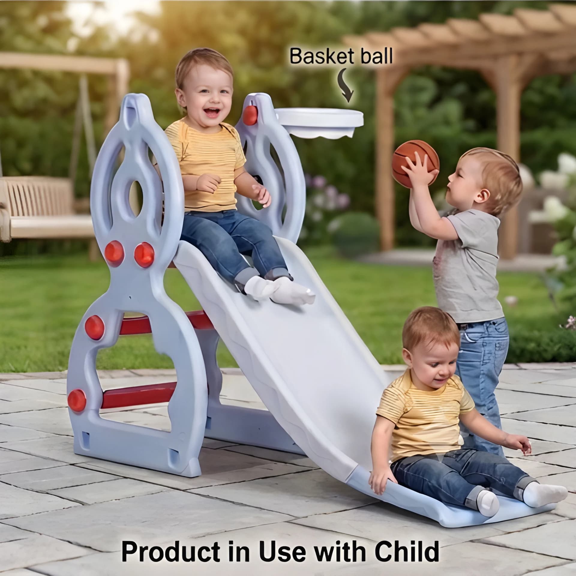 Octa Slide for Kids with Basketball Hoop – 3-Step Indoor & Outdoor Play Set