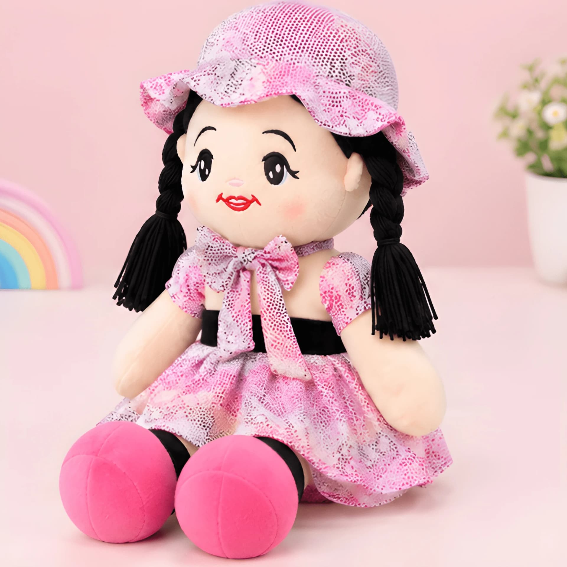 Soft Doll for Girls – Cute Plush Girl Doll with Pink Dress & Hat – doll for girls 2