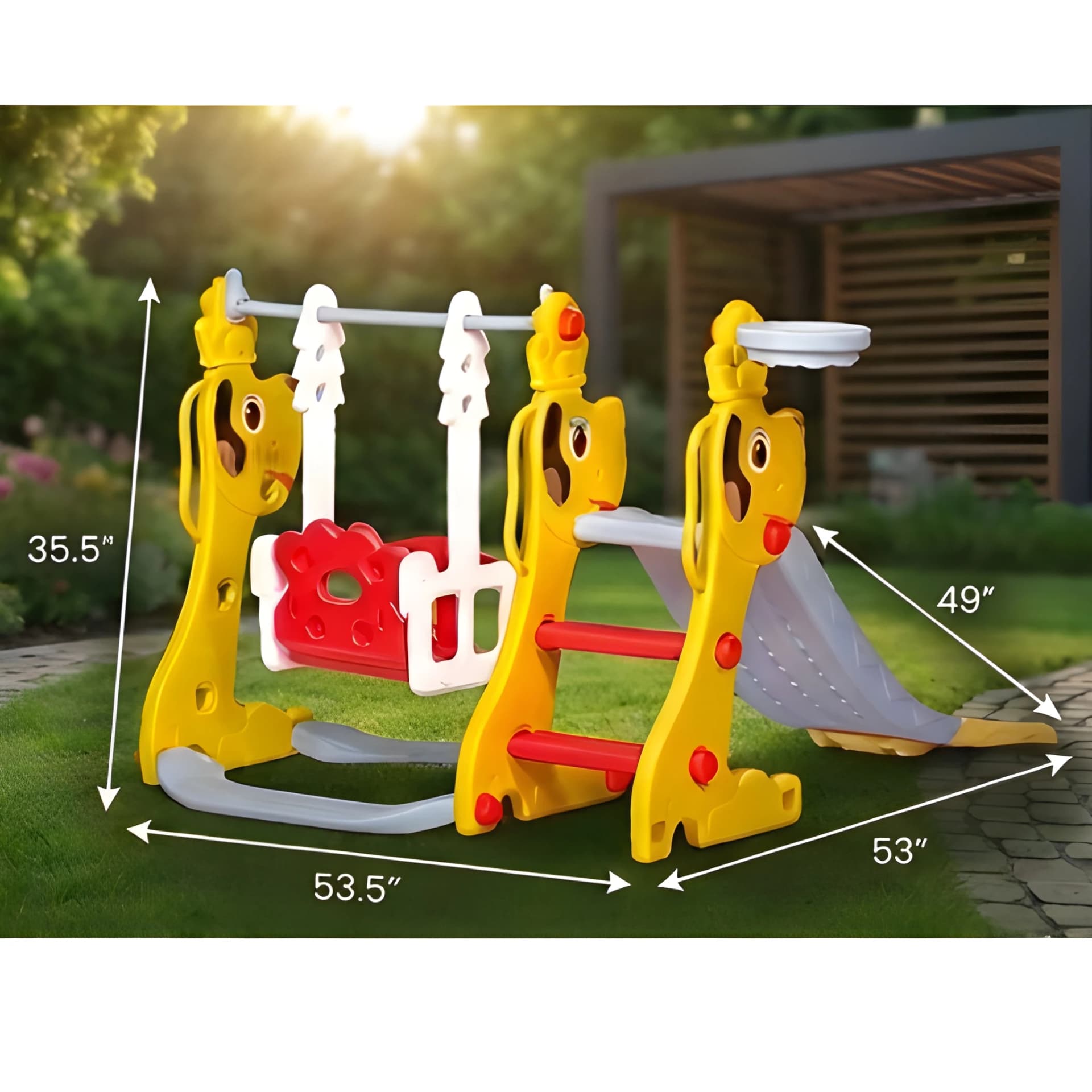 Dog Slide Combo for Kids – Slide, Swing & Basketball 3-in-1 Play Set – baby slide combo