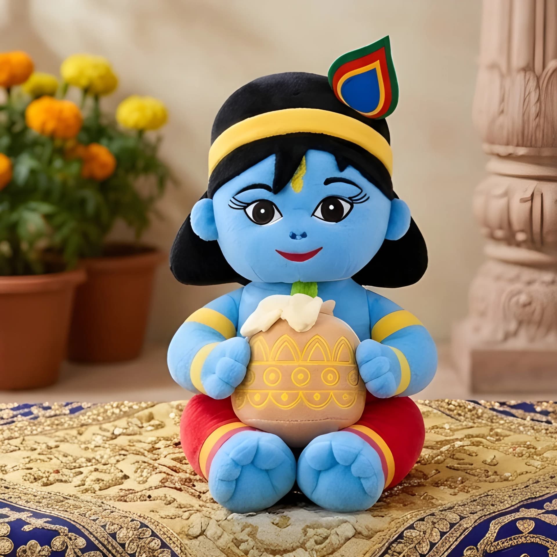 Baby Krishna Soft Toy with Matki – Bal Gopal Plush Doll for Kids | 15 Inch