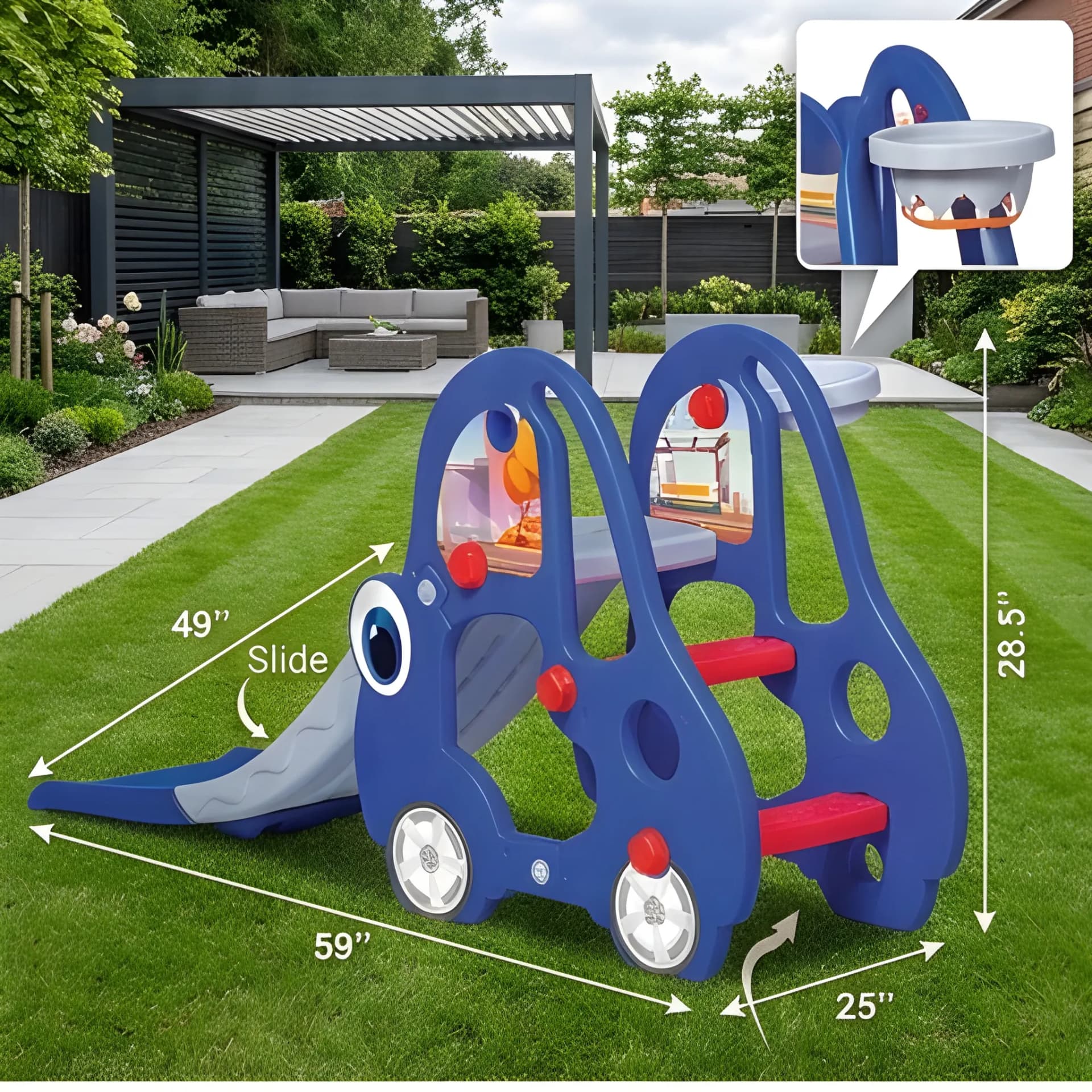 Bus Slide for Kids – Fun School Bus Style Indoor & Outdoor Play Slide – plastic slide