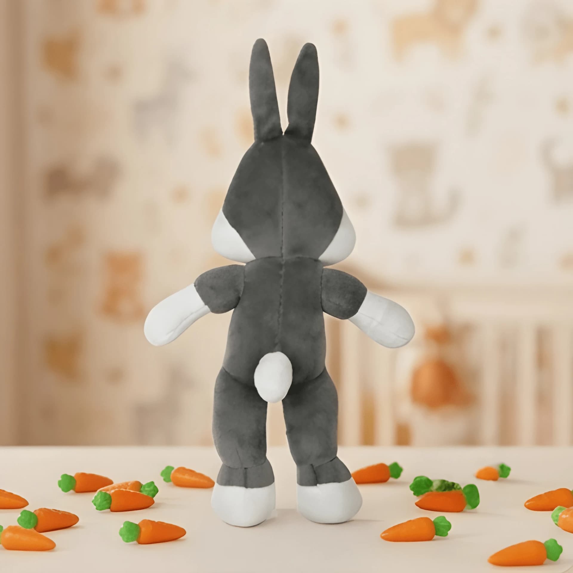 Bunny Soft Toy – Standing Cartoon-Style Rabbit Plush Toy | Grey & White with Big Ears – rabbit soft toy
