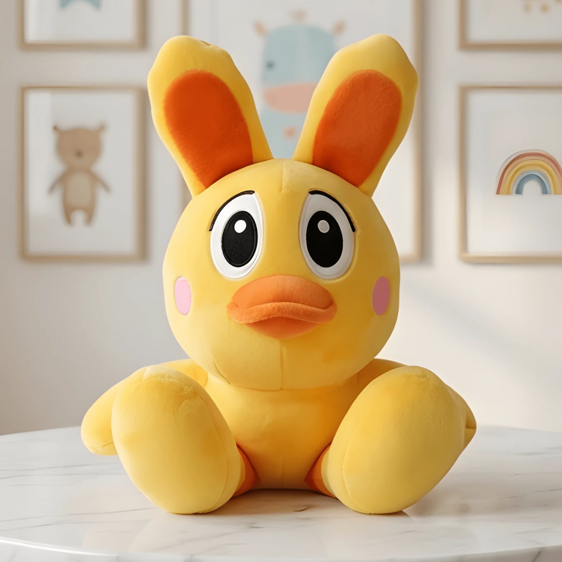 Duck Soft Toy – Sitting Cartoon Plush, Yellow & Orange, Big Ears, Kids Gift – duck stuffed toy