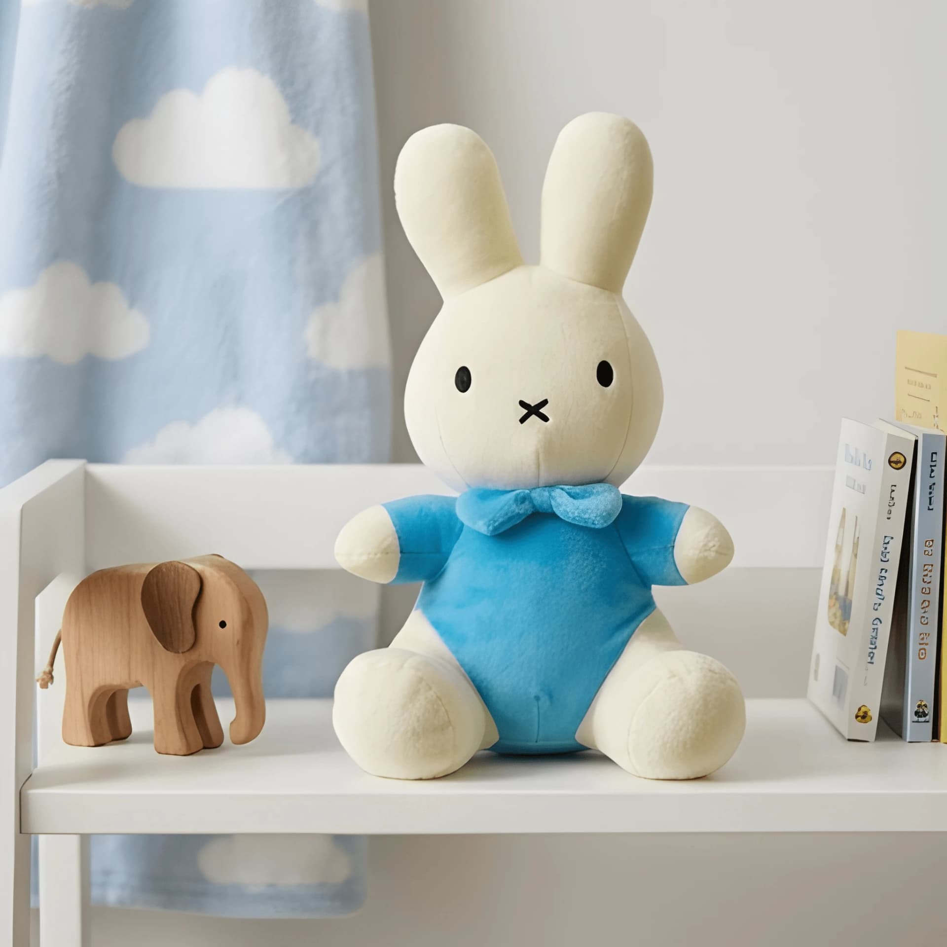White Bunny Soft Toy – Rabbit Plush with Blue Dress | 16 Inch