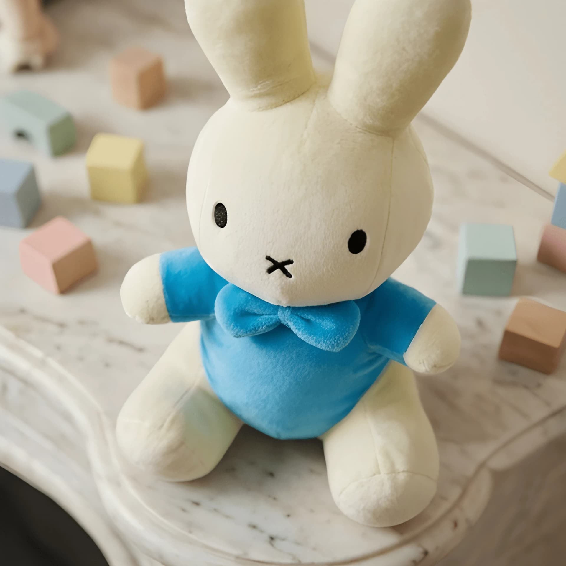 White Bunny Soft Toy – Rabbit Plush with Blue Dress | 16 Inch – plush bunny
