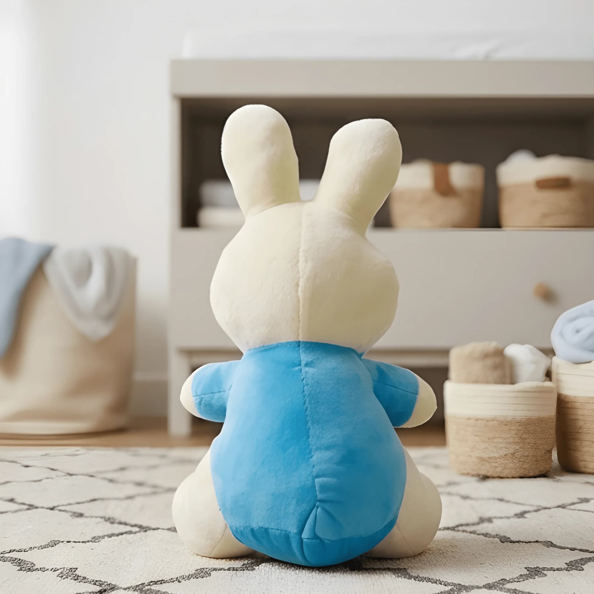 White Bunny Soft Toy – Rabbit Plush with Blue Dress | 16 Inch – white bunny plush