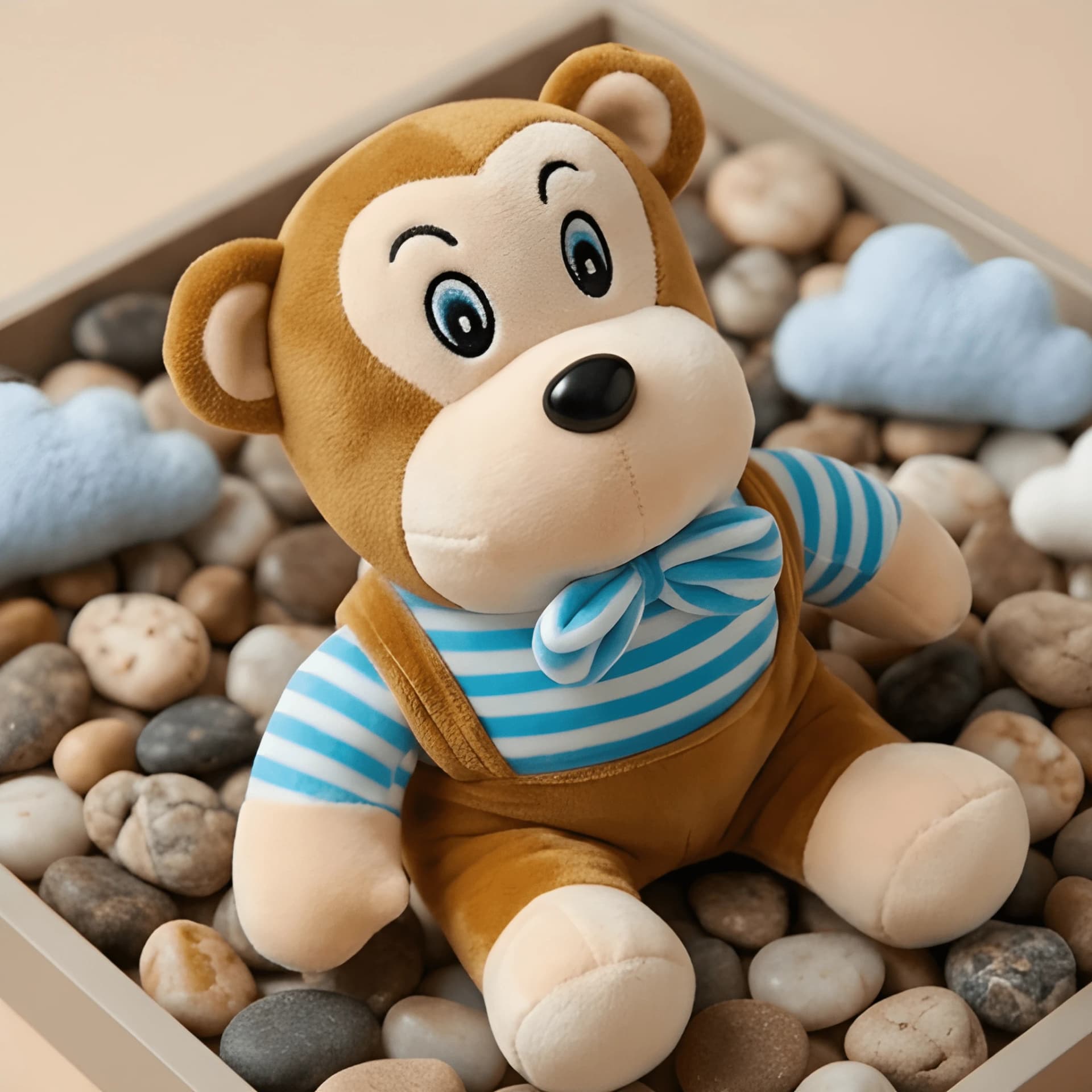 Monkey Soft Toy – 10 Inch Plush Monkey with Blue Striped Outfit
