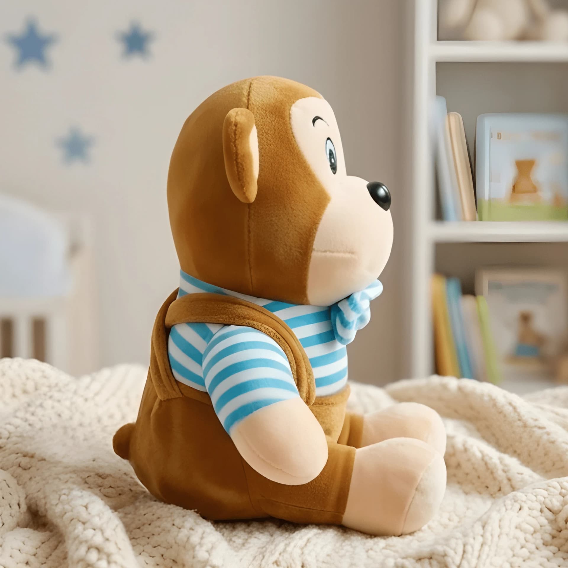 Monkey Soft Toy – 10 Inch Plush Monkey with Blue Striped Outfit – monkey plush toy