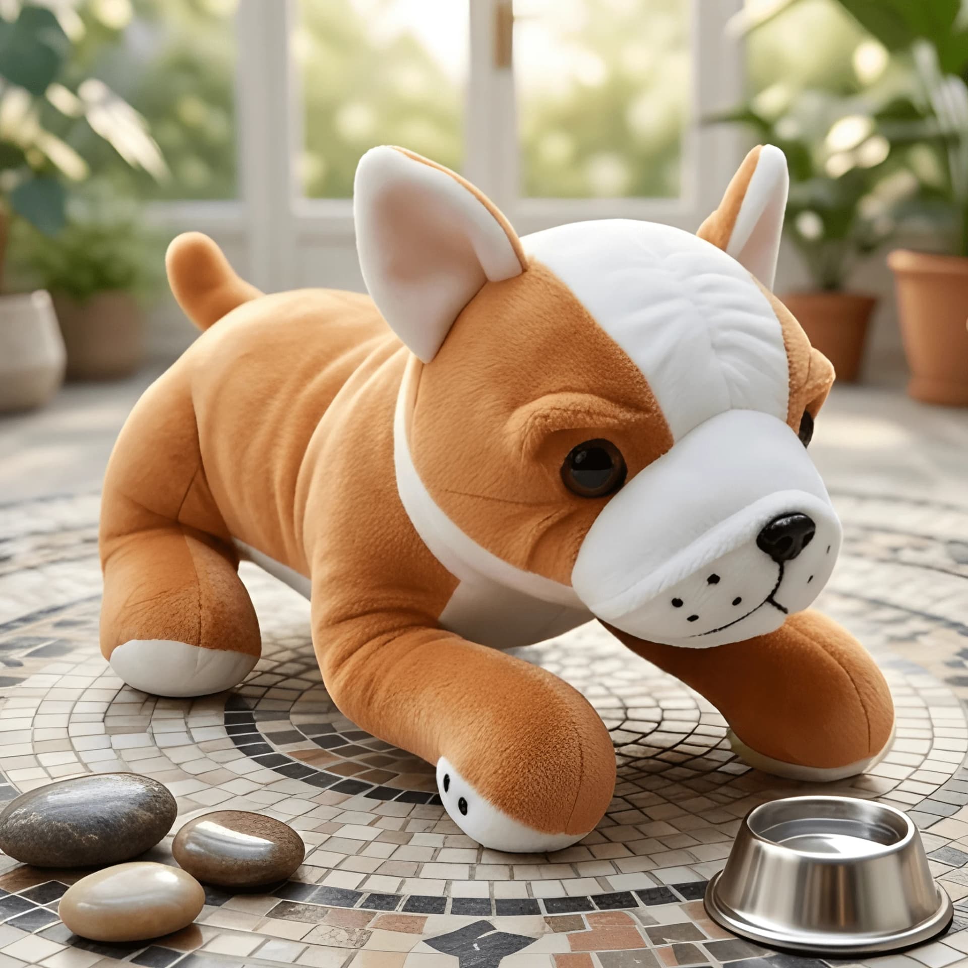 Bull Dog Soft Toy – Brown & White Plush Puppy with Floppy Ears