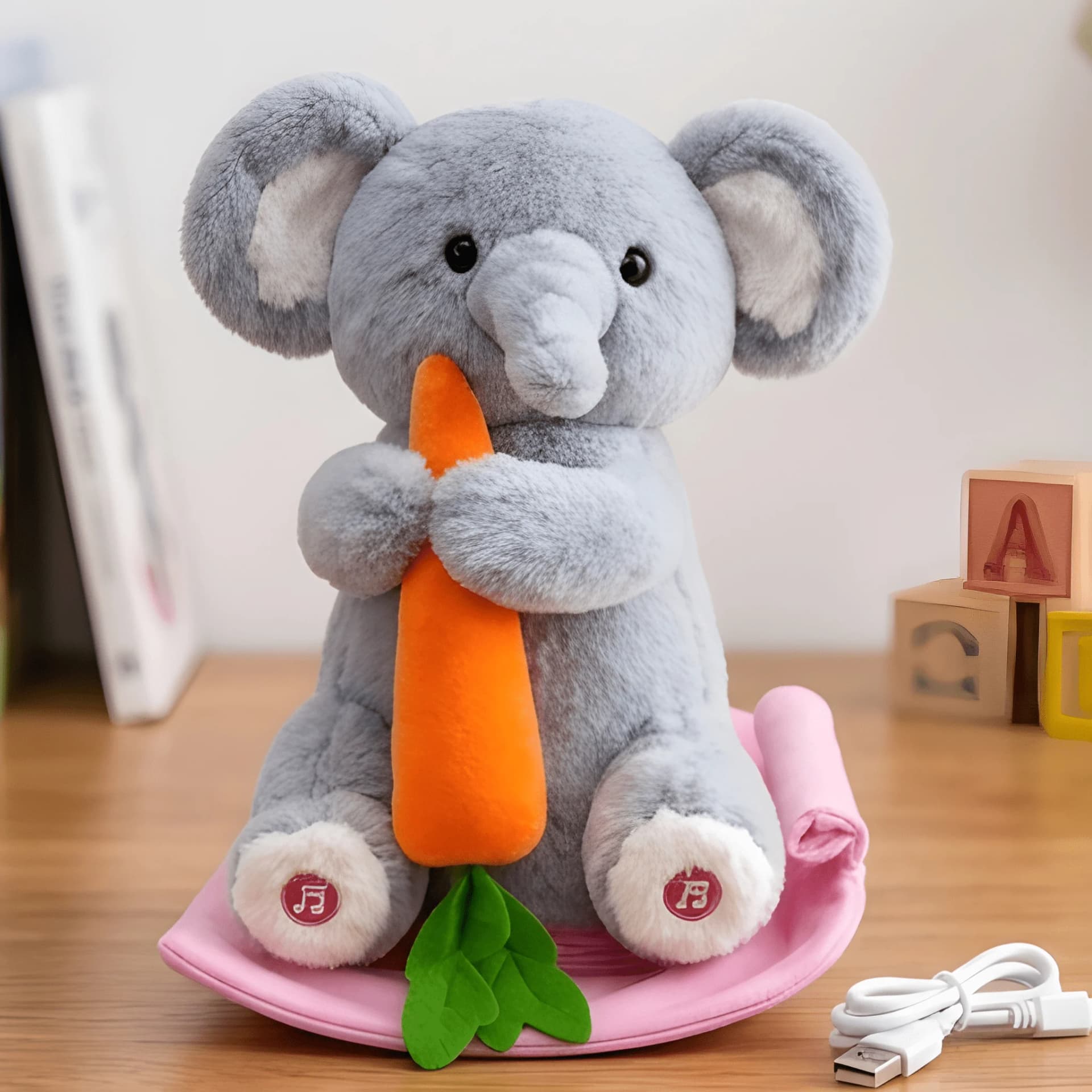 Musical Elephant Toy with Talk-Back & Rocking Base | USB Rechargeable Baby Toy