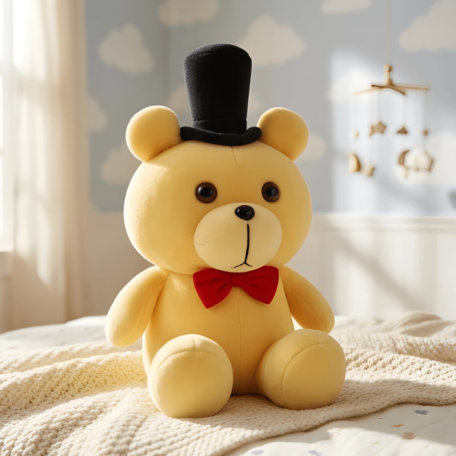 Teddy Bear Soft Toy – Yellow Plush Bear with Hat & Bow | 16 Inch