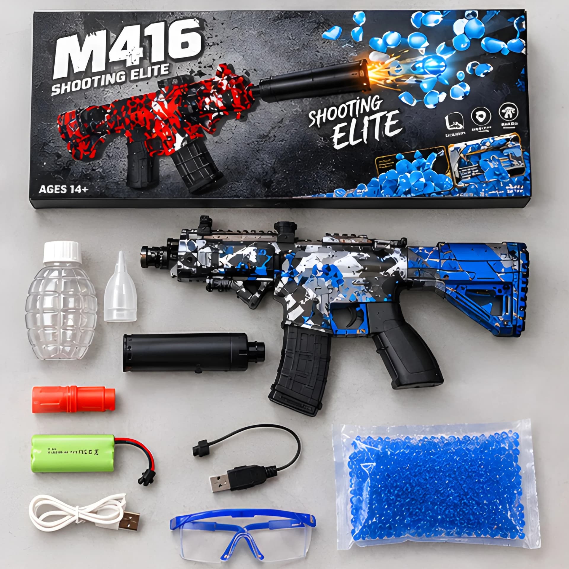 Electric Gel Blaster Gun Set – Rechargeable Water Bead Toy with Safety Goggles