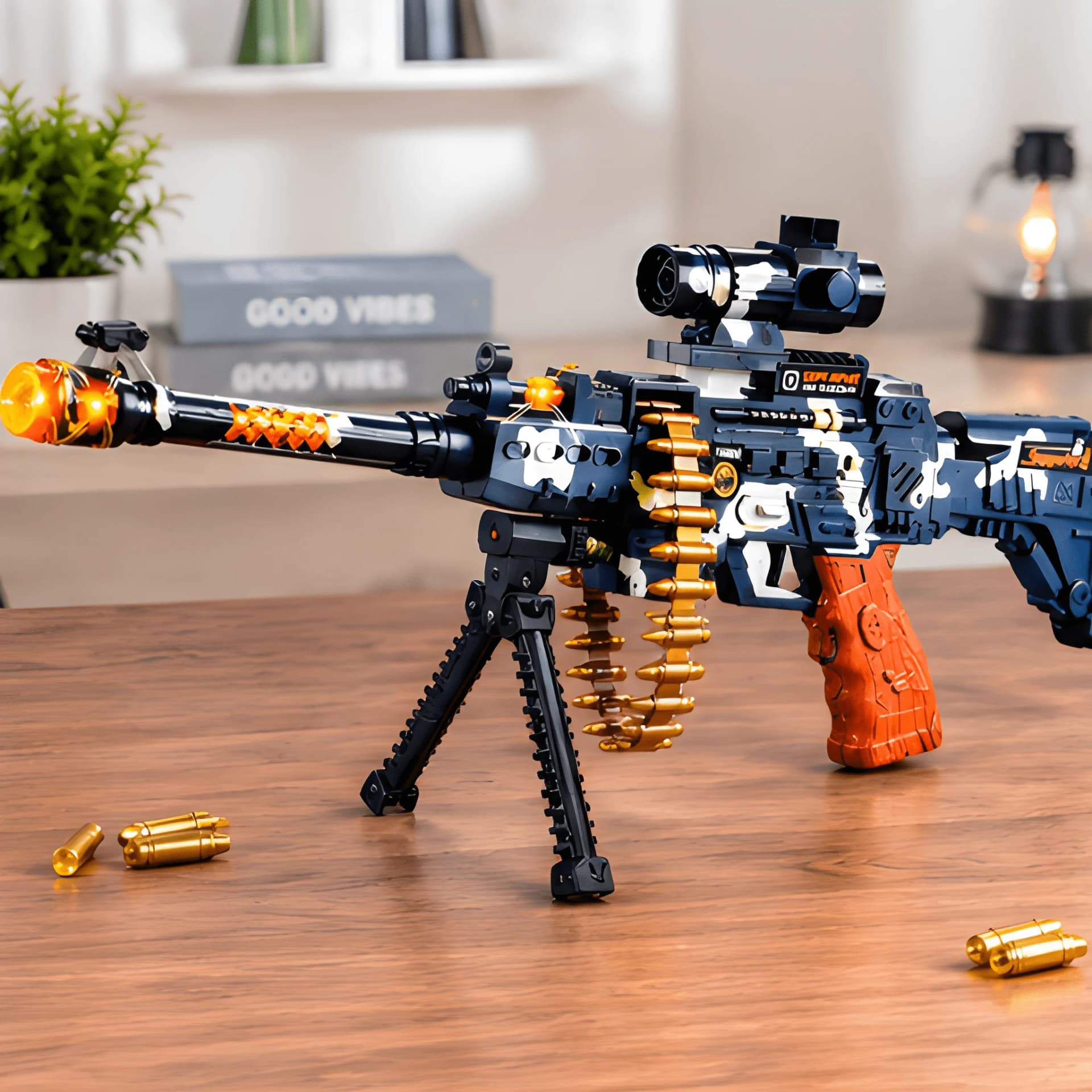 Military Toy Machine Gun – Light & Sound, Red Laser & Rotating Bullet Belt – view 3