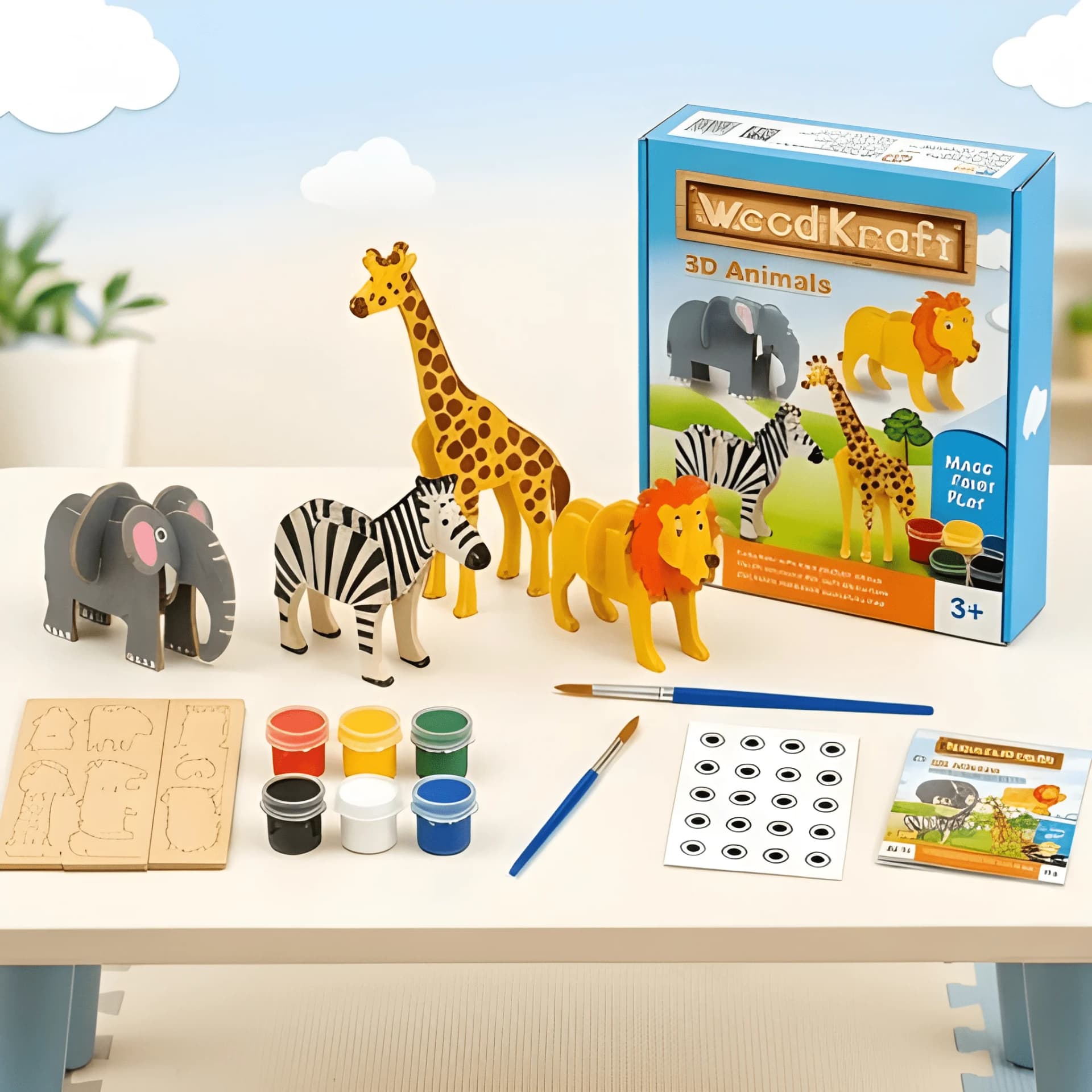 Animal Art & Craft Kit for Kids – 3D Painting & Safari Animals
