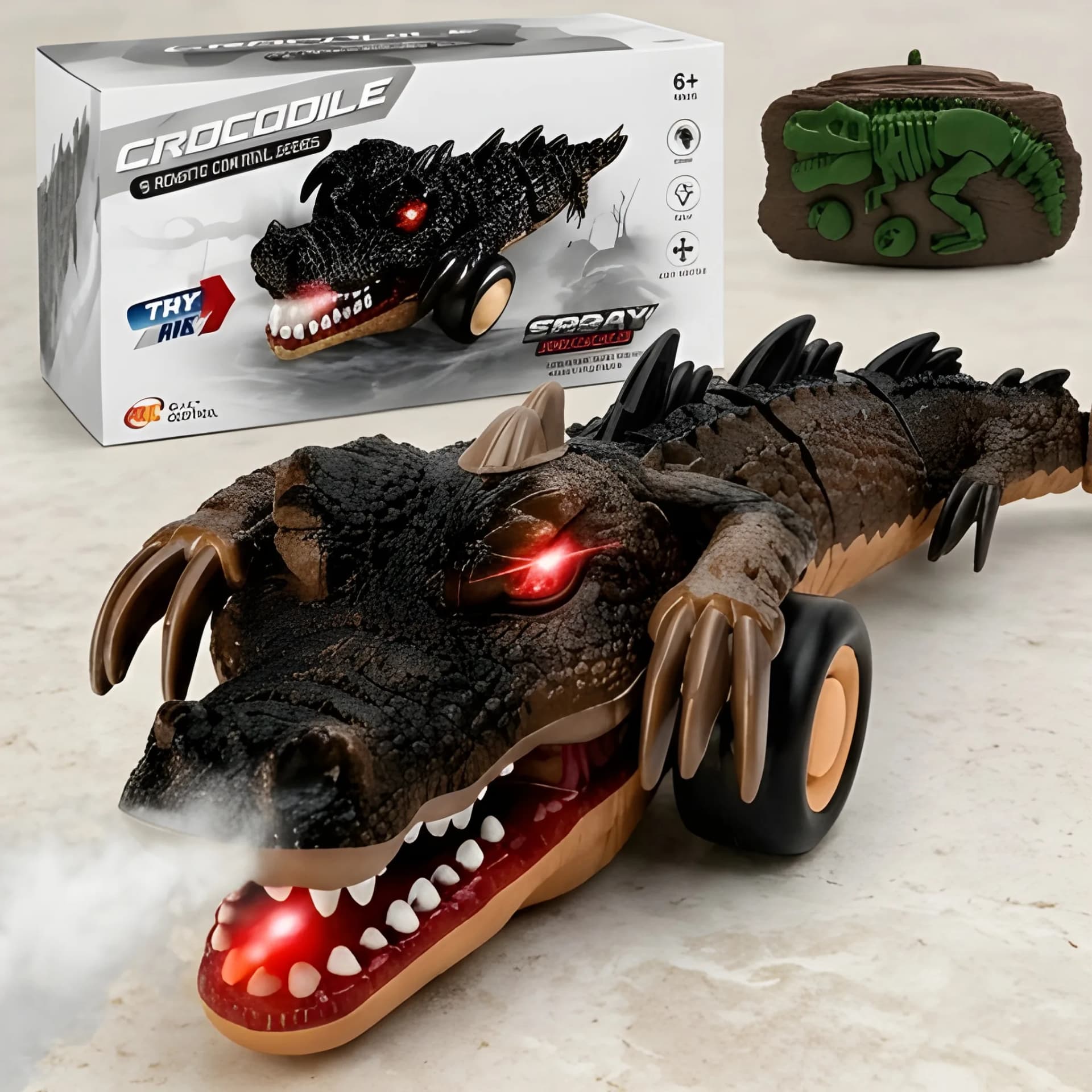 Remote Control Crocodile Toy – Smoke Spray & LED Light