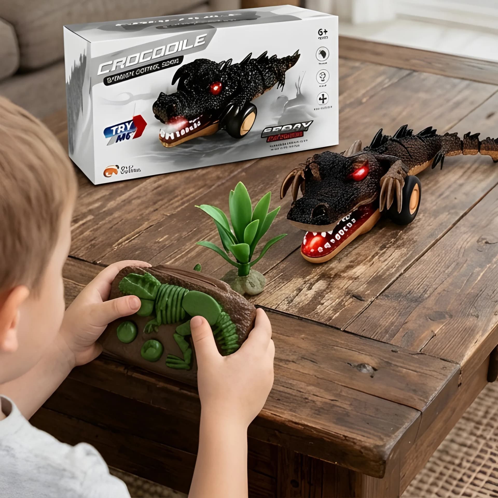 Remote Control Crocodile Toy – Smoke Spray & LED Light – crocodile toy for kids