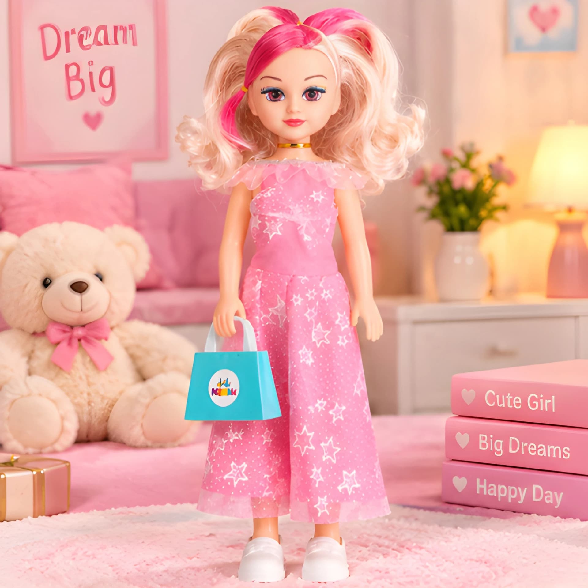 Princess Doll for Girls with Handbag – Pink Dress, Birthday Gift