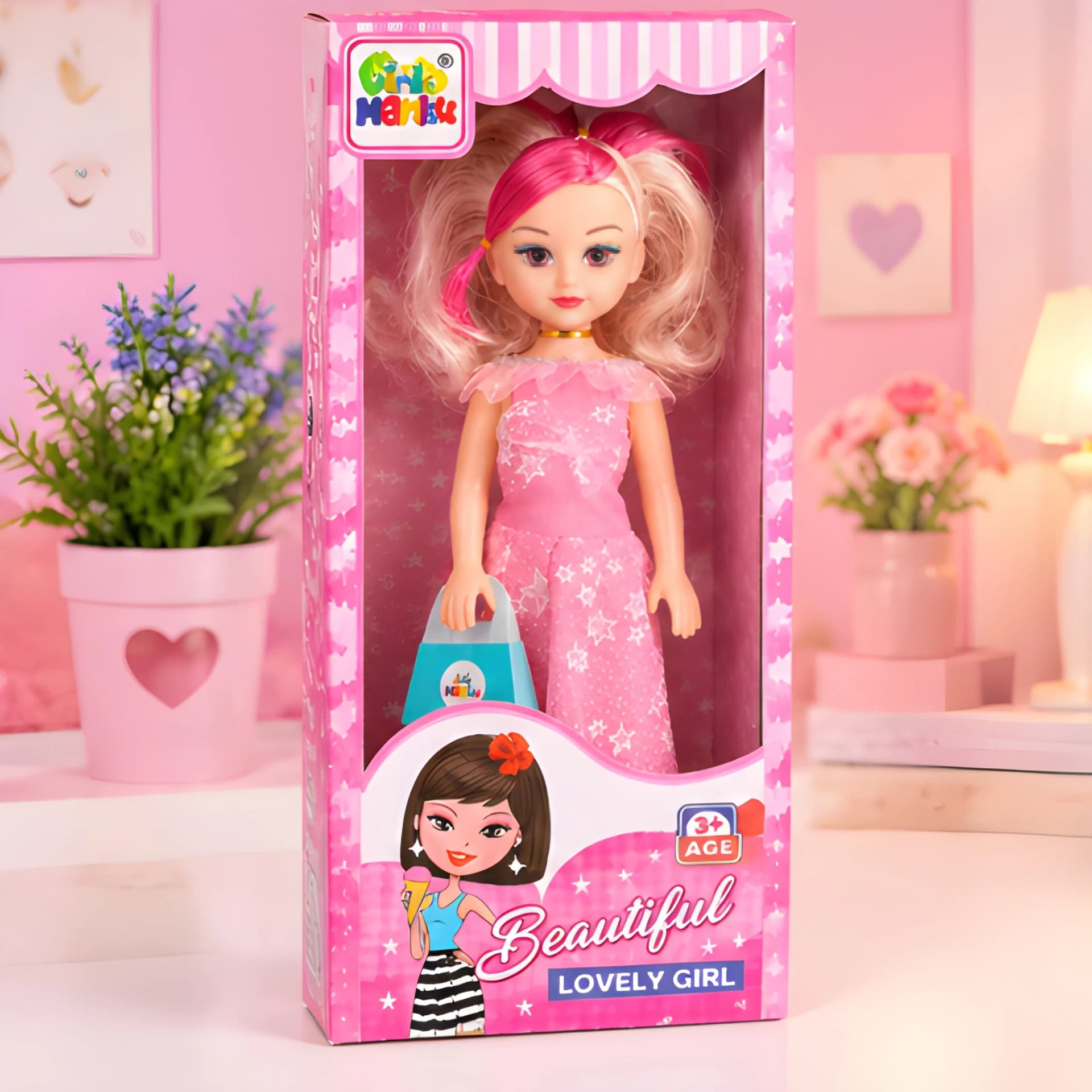 Princess Doll for Girls with Handbag – Pink Dress, Birthday Gift – fashion doll