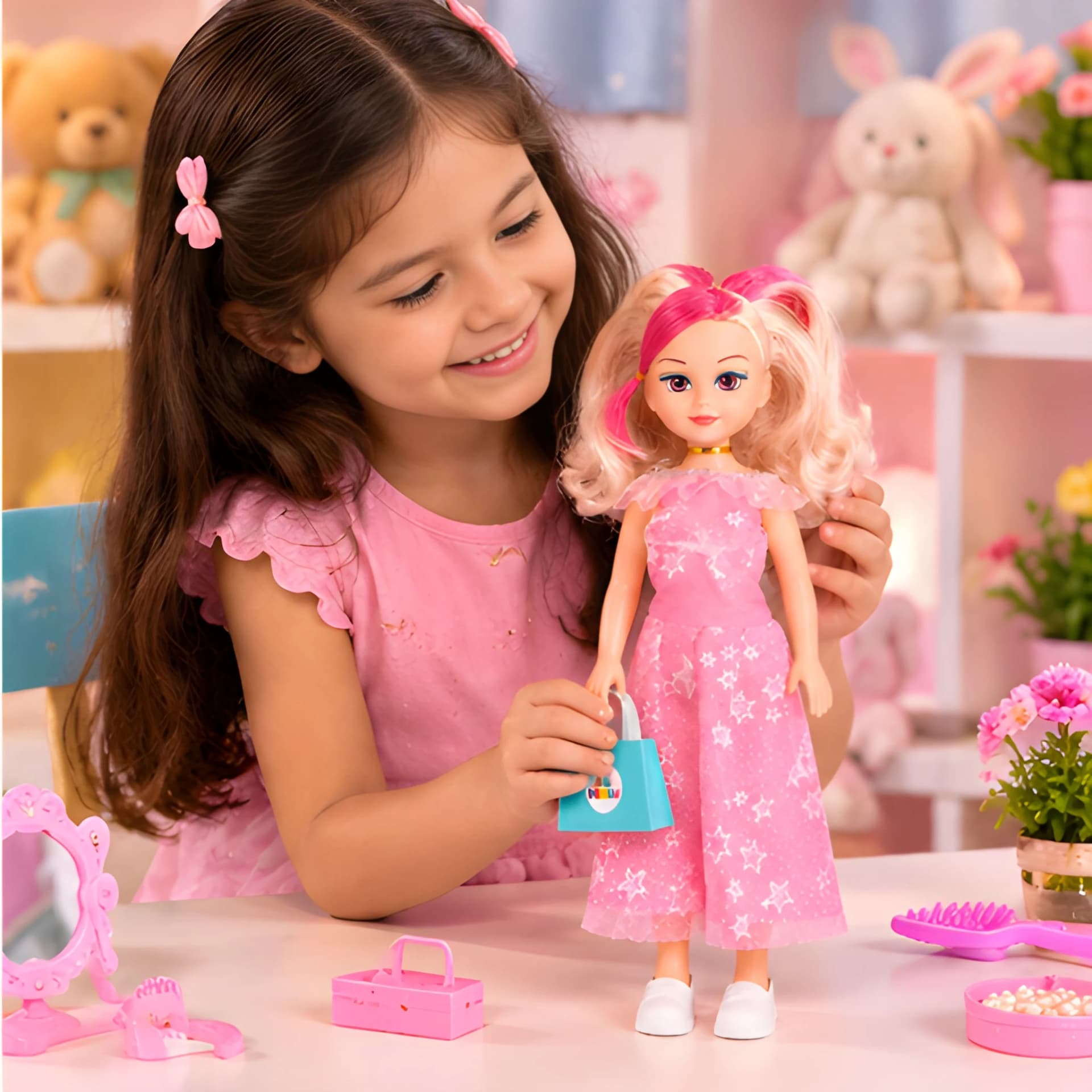 Princess Doll for Girls with Handbag – Pink Dress, Birthday Gift – beautiful fashion dol
