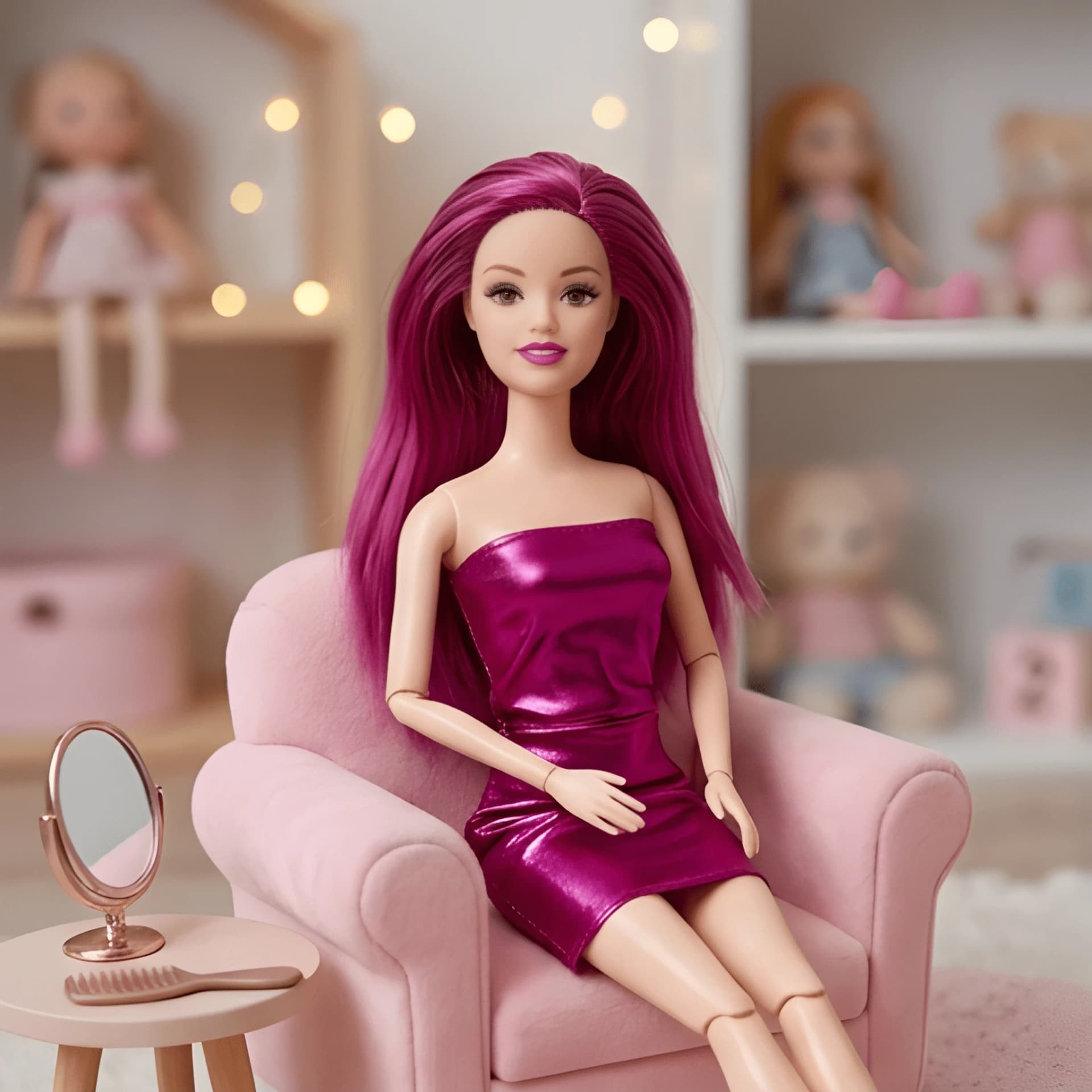 Metallic Dress Doll with Colourful Hair for Girls