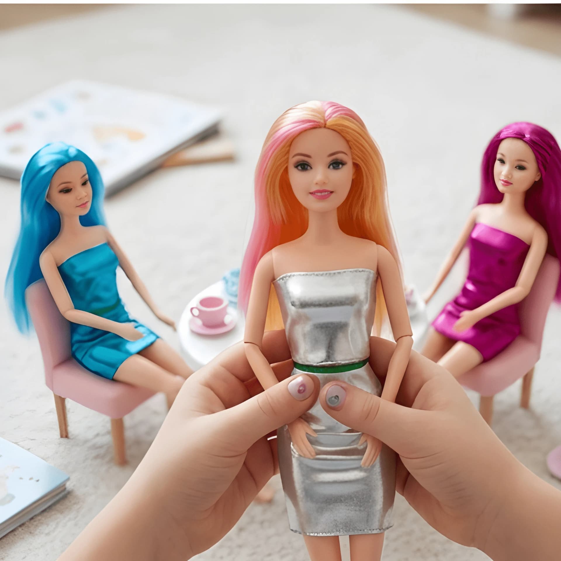 Metallic Dress Doll with Colourful Hair for Girls – mini dress doll for girls