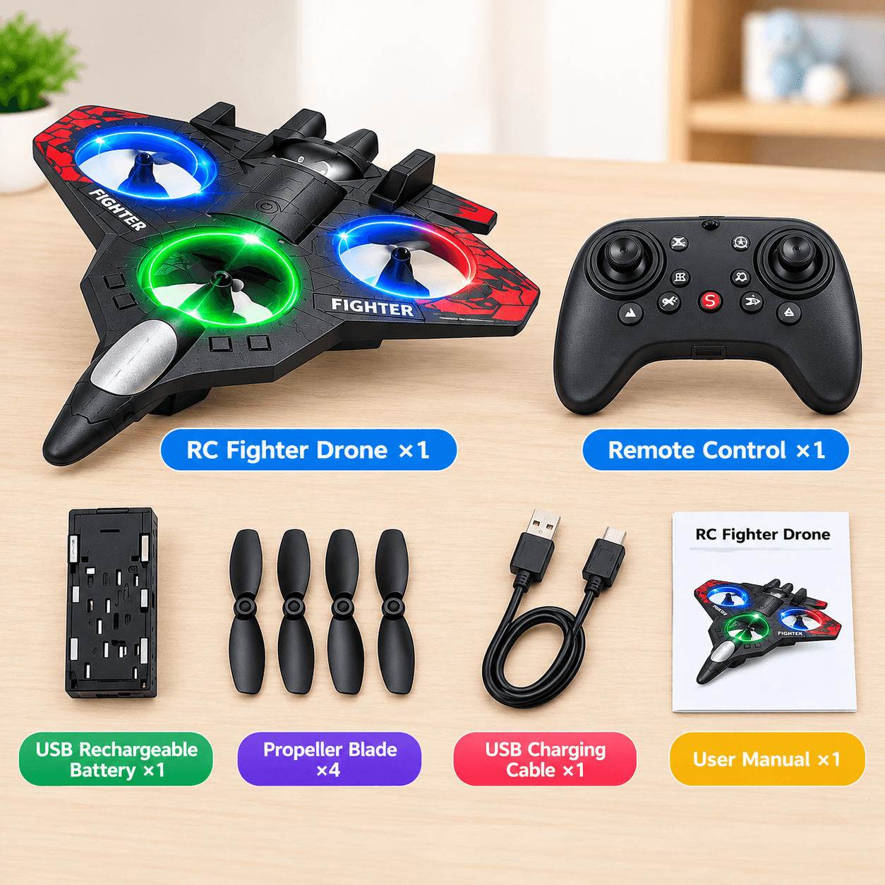 RC Flying Drone Plane – Remote Control Fighter Jet with LED Lights, 360° Flip Stunt, Hover Mode & Rechargeable Battery – view 4