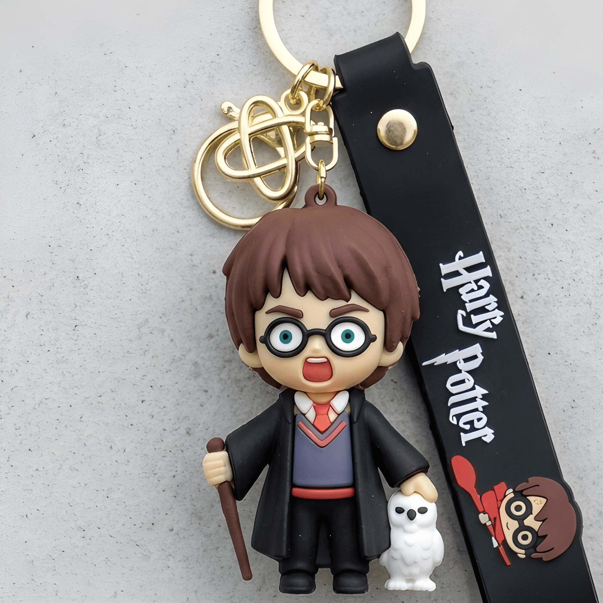 Harry Potter 3D Keychain with Owl & Wand – cartoon character keychain