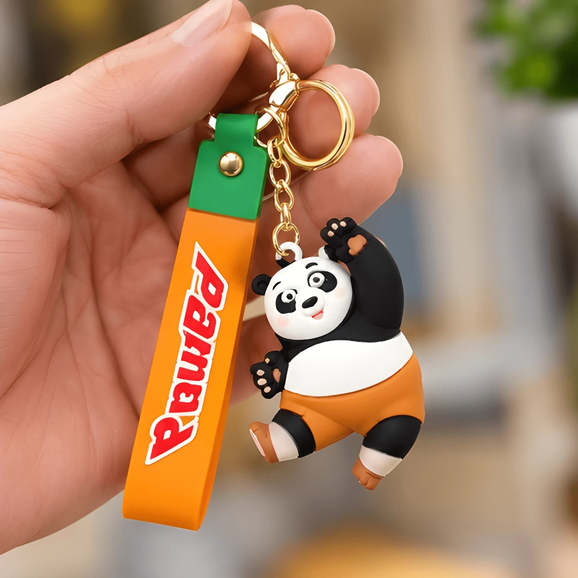Cartoon Panda 3D Keychain with Strap – cute panda keychain