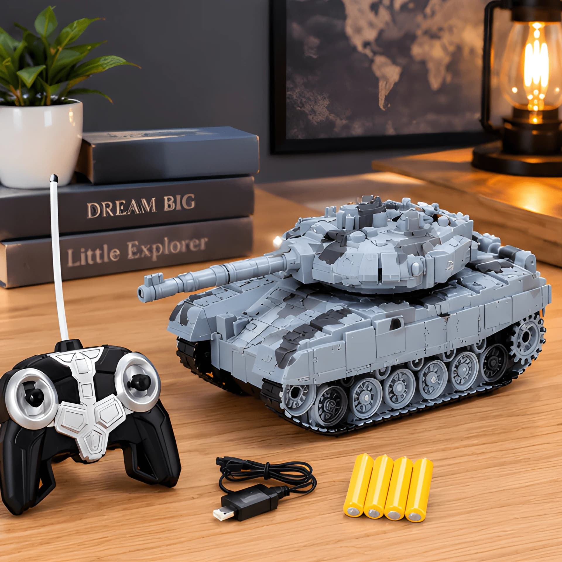 RC Tank Model Toy – Remote Control Army Tank with Rechargeable Batteries & Charger for Kids – remote control tank toy